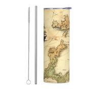 LKWSCGHM Old Treasure Map - Vaso con tapas y popote, botella de agua al vacío de doble pared de 20 onzas, taza de café aislada de acero inoxidable, taza térmica de viaje a prueba de fugas para bebidas