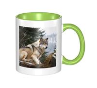 LKWSCGHM Snow Mountain Wild Wolf Tazas de café con asa, taza grande de porcelana de 325 ml para bebidas calientes y frías, tazas de té de cerámica para hombres y mujeres, taza de café divertida para
