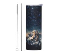 LKWSCGHM Starry Night The Mountains - Vaso con tapas y popote, botella de agua al vacío de doble pared de 20 onzas, taza de café aislada de acero inoxidable, taza térmica de viaje a prueba de fugas
