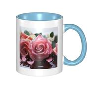 LKWSCGHM Tazas de café con pétalos de rosas con asa, taza grande de porcelana de 325 ml para bebidas calientes y frías, tazas de té de cerámica para hombres y mujeres, taza de café divertida para