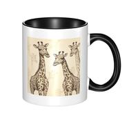 LKWSCGHM Tazas de café de jirafas dibujadas a mano con asa, taza grande de porcelana de 325 ml para bebidas calientes y frías, tazas de té de cerámica para hombres y mujeres, divertida taza de café