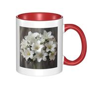 LKWSCGHM Tazas de café de ramo de lirios blancos con asa, taza grande de porcelana de 325 ml para bebidas calientes y frías, tazas de té de cerámica para hombres y mujeres, taza de café divertida para