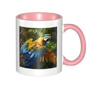 LKWSCGHM Yellow Wings - Tazas de café de loro azul con asa, taza grande de porcelana de 325 ml para bebidas calientes y frías, tazas de té de cerámica para hombres y mujeres, divertida taza de café