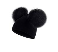 LKXHarleya Baby Boys Girls Pom Pom Hat Gorro De Punto con Doble Bola De Piel Bobble Cap Warm Winter Hat, Negro