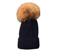 LKXHarleya Potenciar Padre-Hijo Invierno De Punto Sombreros Beanie Forro de Terciopelo con Pompom, Lindo Cálido Grueso Gorro de Piel por Adulto Chico Muchacha, 2 Tamaño, Navyblue (Mayores De 7 AñOs)