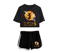 LKY STAR Haikyuu!! Mujer Conjuntos de Top y Pantalones Cortos Anime Cosplay T-Shirt Karasuno High School Camiseta para Niña XXS-XXL