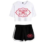 LKY STAR Hazbin Hotel Camisetas y Pantalones Cortos Deportivos Sets Anime Cosplay Charlie/Vaggie/Angel Dust Conjuntos de Top y Pantalones para Mujer Niña