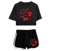 LKY STAR Hazbin Hotel Camisetas y Pantalones Cortos Deportivos Sets Anime Cosplay Charlie/Vaggie/Angel Dust Conjuntos de Top y Pantalones para Mujer Niña