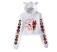 LKY STAR Mujer Niña Sudadera con Capucha Hazbin Hotel Sweatshirt Cosplay Charlie/Vaggie/Angel Dust Hoodies con Orejas de Gato