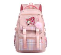 LKY STAR Niños Niñas Hazbin Hotel Mochilas Estudiante Viaje con Colgante de Felpa y Linda Insignia Mochila Escolar para el Campus Universitario