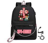 LKY STAR Spy x Family Merch Niño Niña Mochila con Puerto de Carga USB y Conector para Auriculares,Anime Backpack de Gran Capacidad para Adolescentes