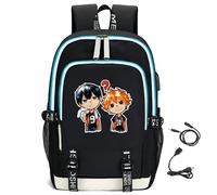 LKY STAR Unisex Haikyuu!! Merch Mochila Shoyo Hinata Kageyama Tobio Casual Daypacks Karasuno Personalidad Bolsos Escolares con Puerto de Carga USB