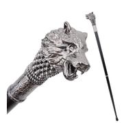 LKYLVEE Bastón de Caminar Vintage para Hombre - Bastón con Cabeza de Lobo - Bastones Elegantes de Metal con Cabeza de Lobo para Caballeros, Cosplay y Uso para Hombres y Mujeres,Plata,91cm