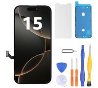 LL TRADER Pantalla para iPhone 15 LCD de 6,1 pulgadas, pantalla de repuesto FHD, pantalla táctil 3D, digitalizador táctil, marco de montaje y kits de reparación 20251