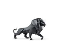 LLADRÓ Figura de Porcelana León Negro Mate de la Colección Origami. Escultura Decorativa de Porcelana Inspirada en Un León de Formas Geométricas.