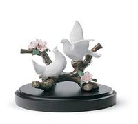 LLADRÓ Figura Palomas En Cerezo. Figura Palomas de Porcelana.