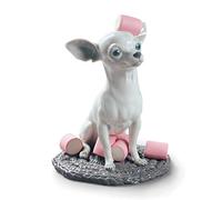 LLADRÓ Figura Perro Chihuahua con Marshmallows. Figura Perro Chihuahua de Porcelana.