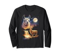 Llama Aullando a la Luna, extraño Meme Divertido, Llama Alpaca de los 90 Manga Larga