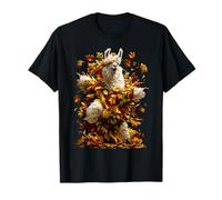 Llama Bailando con Hojas de otoño Animal de Granja estética otoño Camiseta