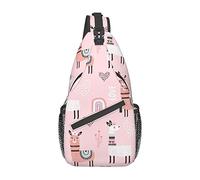 Llama Cactus Hearts Rainbow Valentine's Day Pink Small Sling Bag para Mujeres Hombres Crossbody Backpack Senderismo Travel Daypack Shoulder Chest Bag