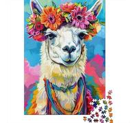 Llama con Corona de Flores Colorido Puzzle de 1000 Piezas Puzzle para Adultos Papel Arte Decorativo Puzzle para Toda la Familia Relajante Regalo Atención 70x50cm/1000pcs