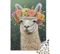 Llama con Corona de Flores Puzzle de 1000 Piezas Papel Puzzle para Adultos Animal Adorable Escena de Bosque Relajación Decoración Familiar 38x26cm/1000pcs