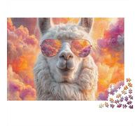 Llama con Gafas de Sol Puzzle de 1000 Piezas Papel para Adultos Escena de Atardecer Entre Nubes Puzzle para Toda la Familia Decoración Antiestrés Regalo 38x26cm/1000pcs