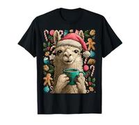 Llama de Navidad con Sombrero de Papá Noel Galletas de Cacao Animal Divertido Camiseta