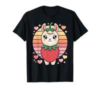 Llama Fresa Kawaii Arcoiris Corazones Retro Tierno Camiseta