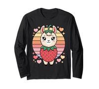 Llama Fresa Kawaii Arcoiris Corazones Retro Tierno Manga Larga