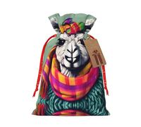 Llama In A Scarf Print Christmas Season Christmas Drawstring Gift Bags For Gifts Christmas Party Favors