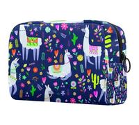 Llama in Floral Field - Neceser para mujer, neceser de viaje, bolsa organizadora de maquillaje grande con cremallera, multicolor, 18.5x7.5x13cm/7.3x3x5.1in, Neceser