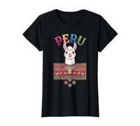 Llama Linda de la Historieta del Perú con el patrón Popular andino Tradicional Camiseta gráfica económica, Mujer, Negro, XL