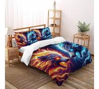 Llama Lobo Impresión 3D Respirable Ropa De Cama 3 Piezas Poliéster Fundas De 2 Almohadas Cierre con Cremallera Super King（260x220cm） para Adultos, Mujeres Y Niños