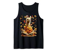 Llama pacífica Hojas de otoño Meditando Animal Yoga Arte Otoño Camiseta sin Mangas