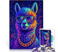Llama psicodélica con Gafas de Sol Rompecabezas para Adultos 1000 Piezas Juegos Divertidos Cada Pieza es única: un desafiante y Divertido Juego Familiar 38x26cm