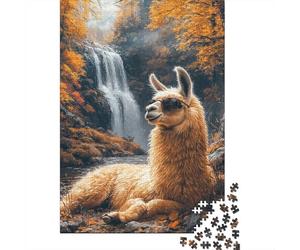 Llama Puzzle de 1000 Piezas Papel para Adultos Bosque Cascada Otoñal Juego de Puzzle 1000 Piezas Relajación Decoración Regalo 38x26cm/1000pcs