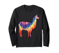 Llama Tie Dye Silueta Hippie Rainbow Colors Love Llamas Manga Larga