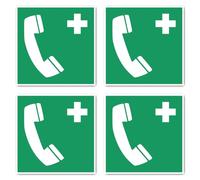 Llamada de emergencia, señal de rescate: E004 - DIN EN ISO 7010 / ASR A1.3 - Pegatinas: 15 cm, 4 unidades