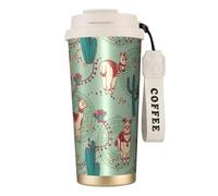 Llamas - Botella de agua con tapa con popote, de acero inoxidable, boca ancha, aislada, a prueba de fugas, para mujer, color blanco