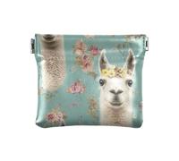 Llamas coronas florales con fondo turquesa, monedero pequeño de piel sintética, bonito organizador de tarjetas para mujeres y niñas, coronas florales de llamas, fondo turquesa, talla única, moderno,