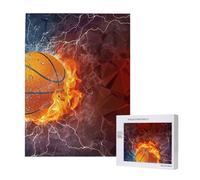 Llamas de Baloncesto y Gotas de Agua,Rompecabezas de Madera de 500 Piezas para Adultos y Adolescentes.