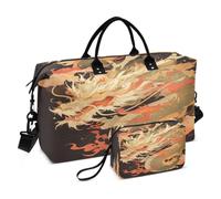 Llamas De Fuego DragóN Dorado Bolsas de Viaje para Gimnasio, Bolso de Fin de Semana con Bolsa de Aseo para Niñas Hombres