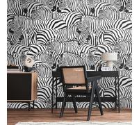 Llamativa Papel Tapiz Safari En Blanco Y Negro Con Cebras Y Patrón Grande