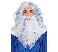 Llamativa Peluca con Barba Zeus para Hombre/Blanco-Azul/Disfraz poseidón Cabello Artificial para Hombre/Adecuado para Carnavales y Fiestas temáticas