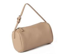 Llamativo bolso cilíndrico de piel sintética con correa ajustable para salidas casuales y eventos especiales. Bolso de hombro redondo, albaricoque, One Size