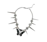 Llamativo collar punk de aleación con remache de mariposa, cadena para el cuello, estilo callejero, joyería para festivales de música, accesorios para mujer