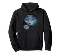 Llamativo Gato Azul Ruso Ojos Verdes Mirando a través Sudadera con Capucha
