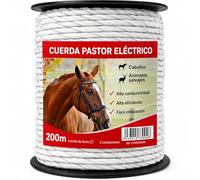 Llampec Cuerda Pastor Eléctrico 200 m x 6 mm - 2 Conductores Acero Inoxidable - Alta Resistencia y Conductividad - Cable Trenzado para Cercas Eléctricas de Caballos, Vacas y Perros - Bobina Pastor