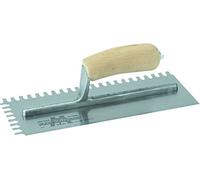 Llana dentada de Marshalltown, muesca: U-6x13x6 mm con mango curvo de madera, de acero, para baldosas, tamaño: 279x114 mm